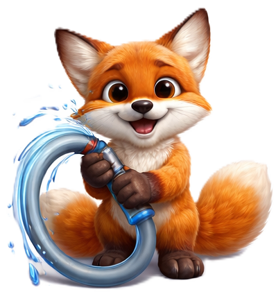 Fuchs mit Wasserschlauch