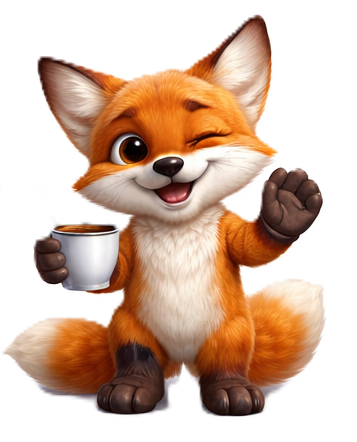 Fuchs mit Kaffeetasse